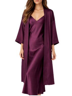 Vintage Neiman Marcus 100% Silk Plum Robe & Maxi Slip Set